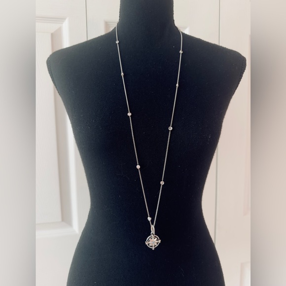 BRIGHTON ~ Long Necklace w/Crystals Silver Compass Pendant Blue Small Stone - Picture 8 of 9